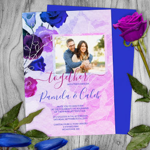 Invitación Con Relieve Metalizado Boda en el jardín de rosas rosa y azul real brilla