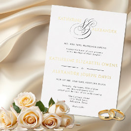 Invitación Con Relieve Metalizado Boda en guión de monograma oro blanco negro