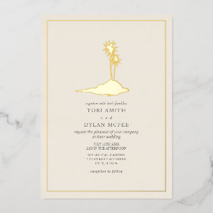 Invitación Con Relieve Metalizado Boda en la Isla Crema Blanco