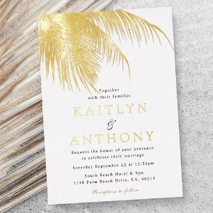 Invitación Con Relieve Metalizado Boda en la playa con elegante palma tropical