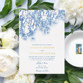 Invitación Con Relieve Metalizado Boda en Phippsburg Maine Elegante Dorado