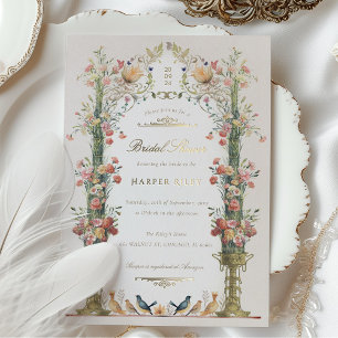 Invitación Con Relieve Metalizado Boda Encantada Jardín Shower Vintage Aire