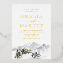 Invitación Con Relieve Metalizado Boda encantado de Snowy Winter Forest Woodland