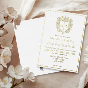Invitación Con Relieve Metalizado Boda Escudo Monogramado