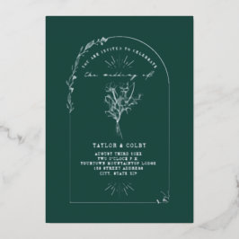 Invitación Con Relieve Metalizado Boda Esmeralda Floral Bouquet Arch