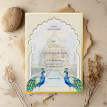Boda estética del Taj Mahal en oro con pavo real i