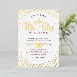 Invitación Con Relieve Metalizado BODA ESTILO MODERNO confetti marsala oro