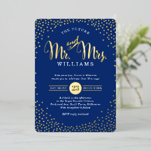 Invitación Con Relieve Metalizado BODA ESTILO MODERNO confetti oro azul marino