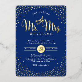 Invitación Con Relieve Metalizado BODA ESTILO MODERNO confetti oro azul marino