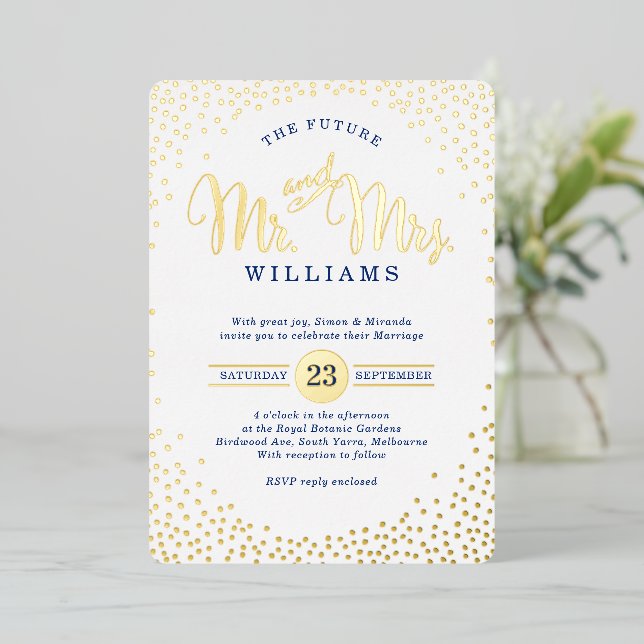 Invitación Con Relieve Metalizado BODA ESTILO MODERNO mini confetti (Anverso de pie)