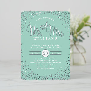 Invitación Con Relieve Metalizado BODA ESTILO MODERNO mini menta de confeti de plata