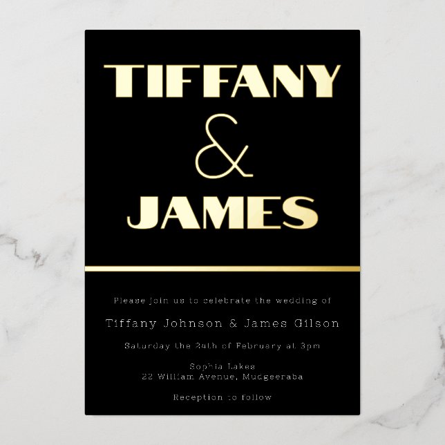 Invitación Con Relieve Metalizado Boda estilo retro estilo Hollywood (Anverso)