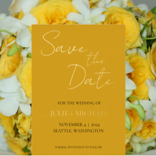 Invitación Con Relieve Metalizado Boda estilo sencillo amarillo dorado salva la fech