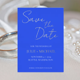 Invitación Con Relieve Metalizado Boda estilo simple azul real Guardar la fecha
