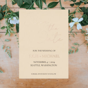 Invitación Con Relieve Metalizado Boda estilo simple de champagne Guardar la fecha