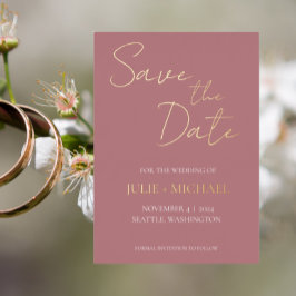 Invitación Con Relieve Metalizado Boda estilo simple rosa polvoriento Guardar la fec