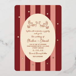 Invitación Con Relieve Metalizado Boda Estrella de Oro Rojo-Rosa