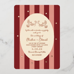 Invitación Con Relieve Metalizado Boda Estrella de Oro Rojo-Rosa