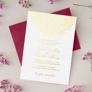 Invitación Con Relieve Metalizado Boda Étnica Boho Moderna Floral Colorida Mandala