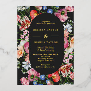 Invitación Con Relieve Metalizado Boda explosión floral holandesa temperamental dora