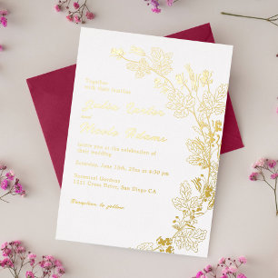 Invitación Con Relieve Metalizado Boda Flor De Pradera Amarillo Mostaza Purpura Prim