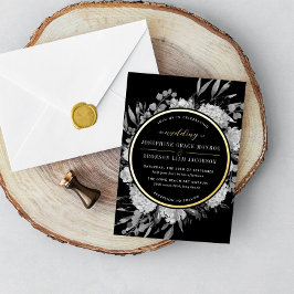 Invitación Con Relieve Metalizado Boda floral acuarela dorada negra y blanca
