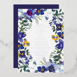 Invitación Con Relieve Metalizado Boda floral acuarela orquídea blanca y púrpura
