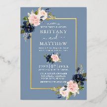 Boda Floral Acuarela Rosa Azul Polvo Dorado