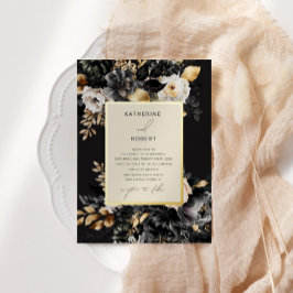 Invitación Con Relieve Metalizado Boda floral acuático Black Gold
