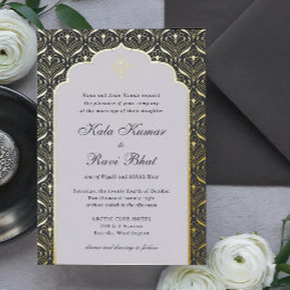 Invitación Con Relieve Metalizado Boda floral Art Deco Lotus Gold