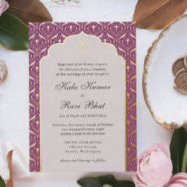 Invitación Con Relieve Metalizado Boda floral Art Deco Lotus Gold