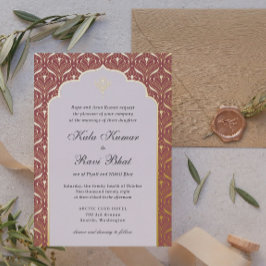 Invitación Con Relieve Metalizado Boda floral Art Deco Lotus Gold