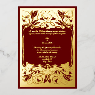 Invitación Con Relieve Metalizado Boda Floral Art Nouveau Vintage Frontera