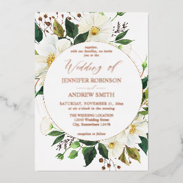Invitación Con Relieve Metalizado Boda Floral Blanca y Verdor 1