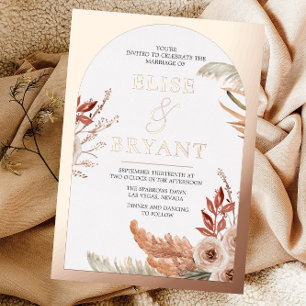 Invitación Con Relieve Metalizado Boda floral bohemio de arco de oro rosa