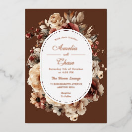 Invitación Con Relieve Metalizado Boda Floral Bohemio Moderno en Dorado