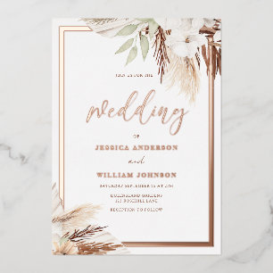 Invitación Con Relieve Metalizado Boda floral boho blanca oro rosa real 