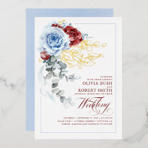 Boda Floral Boho de Azul Polvoriento y Rojo Burdeo