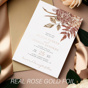 Invitación Con Relieve Metalizado Boda floral boho de otoño en terracota