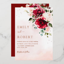 Boda floral boho elegante moderna de color burdeos