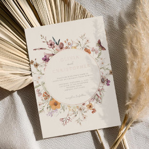 Invitación Con Relieve Metalizado Boda floral Boho Wildflower minimalista