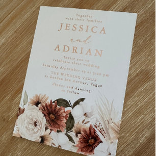 Invitación Con Relieve Metalizado Boda floral boho y rosa oro