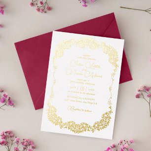 Invitación Con Relieve Metalizado Boda floral botánica artística de lujo de cachemir