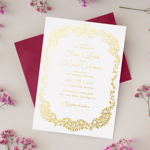 Invitación Con Relieve Metalizado Boda floral botánica artística de lujo de cachemir