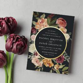 Invitación Con Relieve Metalizado Boda floral de acuarela de flor de flor de flor ru