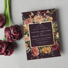 Invitación Con Relieve Metalizado Boda floral de acuarela de flor de flor de flor ru