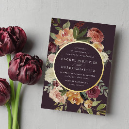 Invitación Con Relieve Metalizado Boda floral de acuarela de flor de flor de flor ru