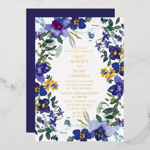 Invitación Con Relieve Metalizado Boda floral de acuarela de orquídea blanca y púrpu