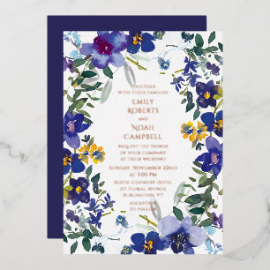 Invitación Con Relieve Metalizado Boda floral de acuarela de orquídea morada y blanc