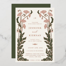 Invitación Con Relieve Metalizado Boda floral de Art Nouveau